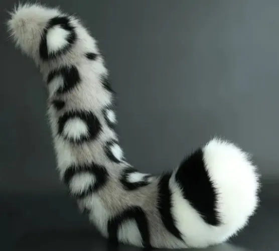 Realistic faux fur white gray snow leopard tail
