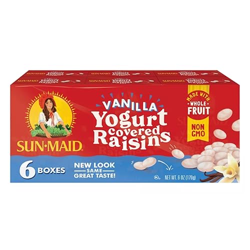 Sun-Maid Vanilla Yogurt Coated Raisins - (6 Pack) 1 oz Snack-Size Box - Yogurt Covered Dried Fruit Snack for Lunches and Snacks - Vanilla - 1 Ounce (Pack of 6)