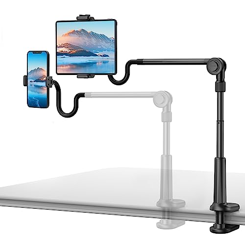 UHIKY 4.6"-11" Phone & Tablet Holder for Bed, gooseneck Cellphone Stand, Flexible Overhead Mount clamp Clip for Desk Bedside headboard, Recording Filming, for iPhone/iPad/Tablet/Kindle - TS-MODEL2