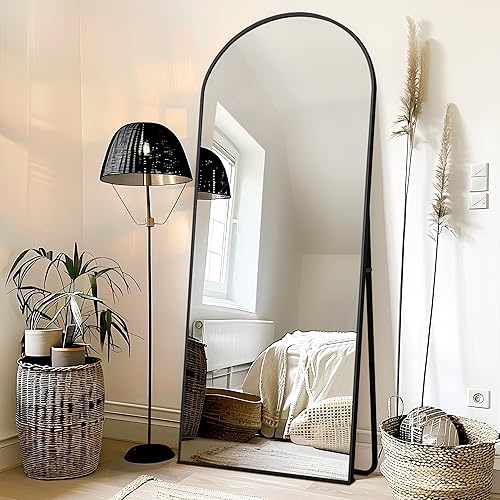 NicBex Arched Full Length Mirror with Stand, 64"x 25" Black Full Body Mirror, Aluminum Alloy Frame Floor Mirror, Free Standing Mirror, Wall-Mounted, for Bedroom Living Room Dressing Room - Black (Arched) - 64"L x 25"W
