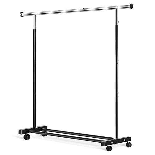 VICERII Clothing Rack, 55.51 Inch Heavy Duty Clothes Rack Rolling Garment Rack with Wheels and Bottom Shelf, 130LB Capacity Clothes Racks for Hanging Clothes, Coats, Shirts, Sweaters, Skirts, Black - Black - Single