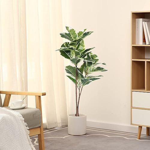 FLOWORLD Artificial Rubber Tree Plant 43in Tall Faux Ficus Tree Potted Fake Tropical Decorative House Large Floor Artificial Plants for Home Office Store Room Decor - 3ft 7in