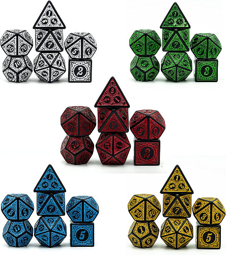 Poludie 5 Sets Dice DND, Polyhedral Dice Set (35pcs) with Leather Dice Bag, D&D Dice Set for Dungeons and Dragons, RPG, MTG Table Games (Window Lattice Carved Series)