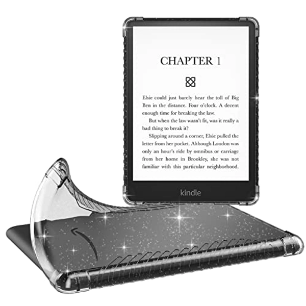 MoKo Case for 6.8" Kindle Paperwhite (11th Generation-2021) and Kindle Paperwhite Signature Edition, Ultra Clear Soft Flexible Transparent TPU Skin Bumper Back Cover Shell, Clear Glitter