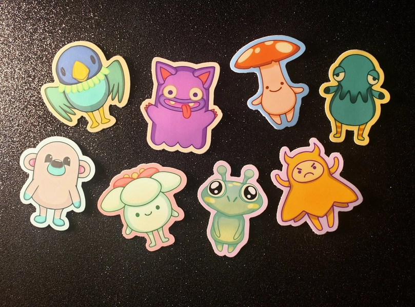Ooblets sticker pack, full set, includes 8 separate stickers, vinyl waterproof stickers for laptops and water bottles