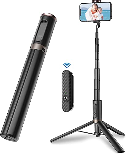 TONEOF 60" Cell Phone Selfie Stick Tripod,Smartphone Tripod Stand All-in-1 with Integrated Wireless Remote,Portable,Lightweight,Extendable Phone Tripod for 4''-7'' iPhone and Android(Black) - AB202max