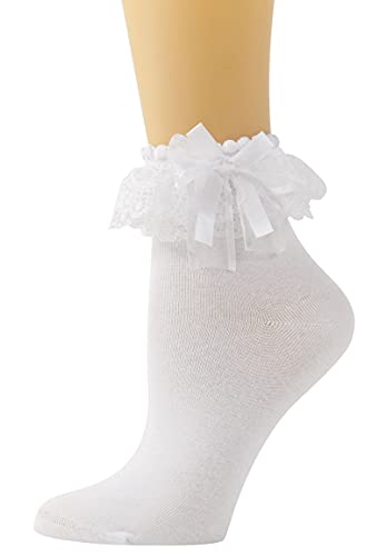 SEMOHOLLI Women Ankle Socks,Lace Ruffle Frilly Comfortable Princess Socks Lace Socks - 5-8 - 1 Pairs-white