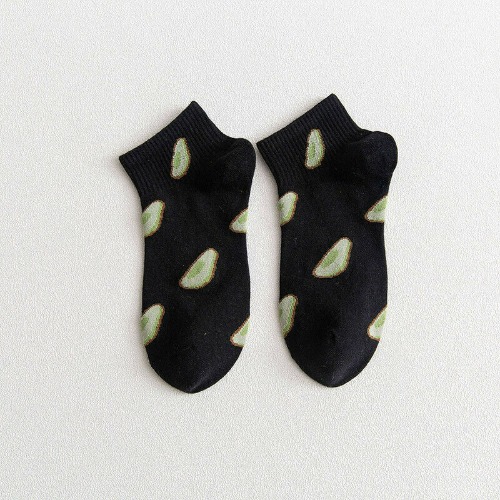 Avocado Patterned Short Ankle Socks (Adult Medium) - Black / Adult Medium / Unisex