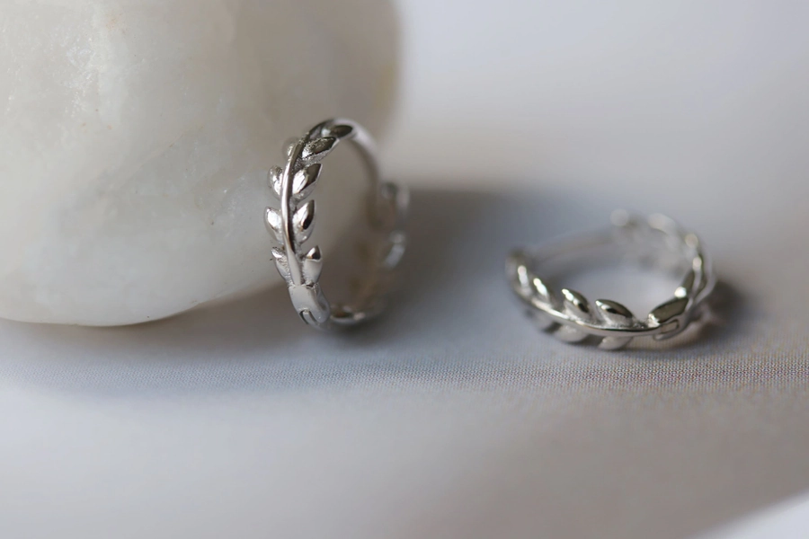 Sterling Silver Tiny Leaves Hoop Style Earrings