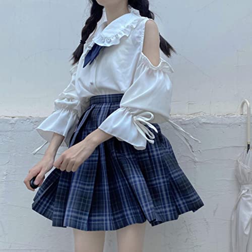 Vintage Peter pan Collar Shirt For Women Lolita Style Hollow Shoulder Blouses Kawaii Girls Flare Sleeves Bow Tie Blouse