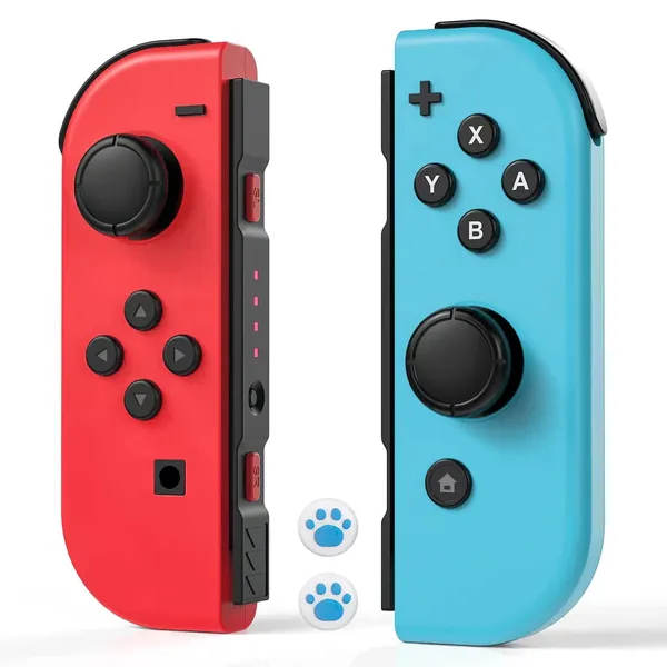 Gatoo Joy Cons for Nintendo Switch, L/R Wireless Controllers with 2 Thumb Grip Caps Replacement Joycon Compatible with Nintendo Switch (Blue+Red)