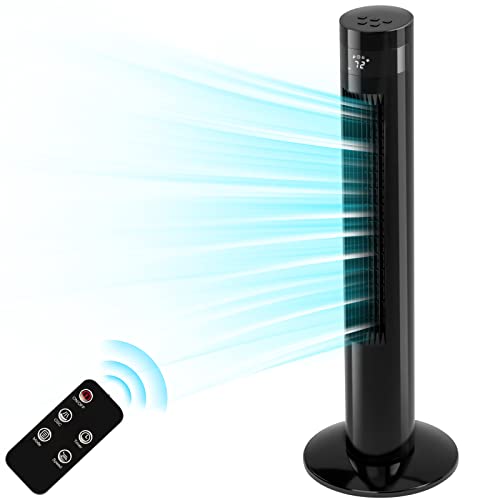 Antarctic Star Tower Fan Portable Electric Oscillating Fan Quiet Cooling Remote Control Standing Bladeless Floor Fans 3 Speeds Wind Modes Timer Bedroom Office (36 inch, Black) - 36 inch - Black