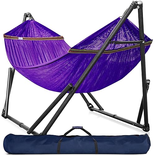 Tranquillo Double Hammock with Stand Included for 2 Persons/Foldable Hammock Stand 600 lbs Capacity Portable Case - Inhouse, Outdoor, Camping, Purple - 1. Purple