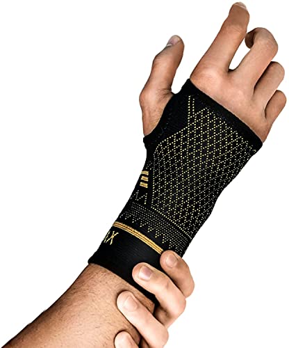 INDEEMAX Copper Wrist Compression Sleeve 1 Pair, Comfortable Hand Brace Support with Strap for Arthritis, Tendonitis, Sprains, Workout, Carpal Tunnel - Left & Right - Women and Men - M - Black