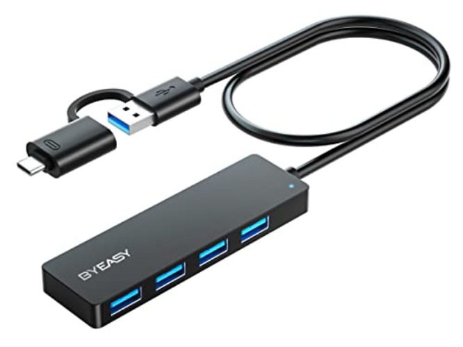 USB HUB, BYEASY USB C Hub to USB 3.0 HUB with 4 Ports and 2 ft Extended Cable, Ultra Slim Portable USB Splitter for MacBook, Mac Pro/Mini, iMac, Ps4, Surface Pro, XPS, PC, Flash Drive, Samsung More - Black
