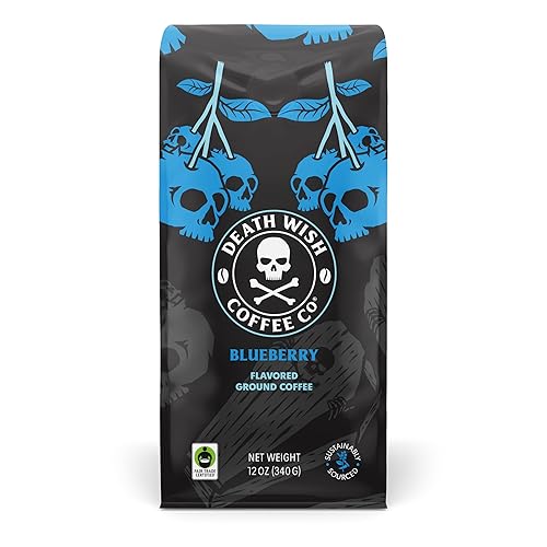 Death Wish Coffee Co. Blue and Buried, Fair Trade, Ground Blueberry Coffee, 12 oz - Blue and Buried - 12 Ounce (Pack of 1)