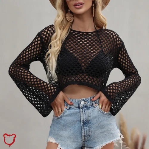 Rebel Black Mesh Beach Sweater - Black / M