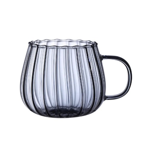 Pumpkin Shaped Glass Cup with Handle - Gray