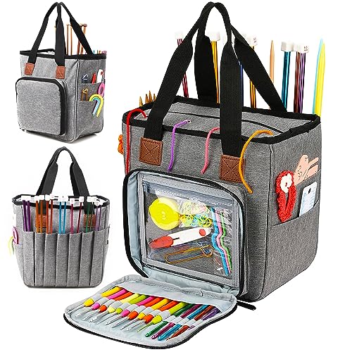 JOZEA 𝐓𝐫𝐚𝐠𝐛𝐚𝐫𝐞 𝐀𝐮𝐟𝐛𝐞𝐰𝐚𝐡𝐫𝐮𝐧𝐠𝐬𝐭𝐚𝐬𝐜𝐡𝐞 𝐟ü𝐫 𝐒𝐭𝐫𝐢𝐜𝐤𝐩𝐫𝐨𝐣𝐞𝐤𝐭𝐞, Organizer für Garne, Häkelnadeln, Stricknadeln - Grau