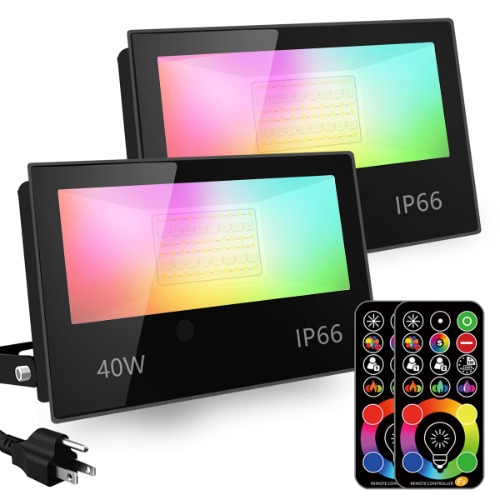 LED Flood Light Outdoor, RGB Color Changing FloodLight - 2 Pack