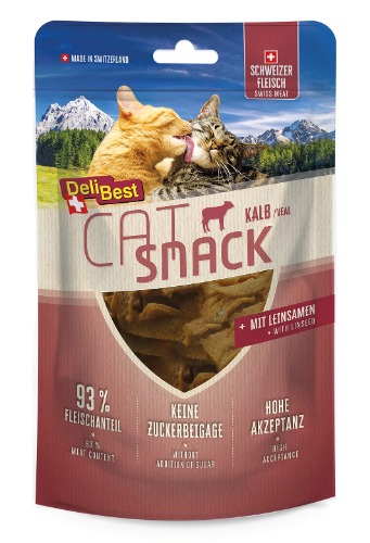 DeliBest Cat Snack tillverkad av 100% schweiziskt kalvkött I Kattgodis utan tillsats av spannmål I Tilläggsfoder för pälsglans, fasta klor och upprätthållande av ledrörlighet I 45 g - Kalv