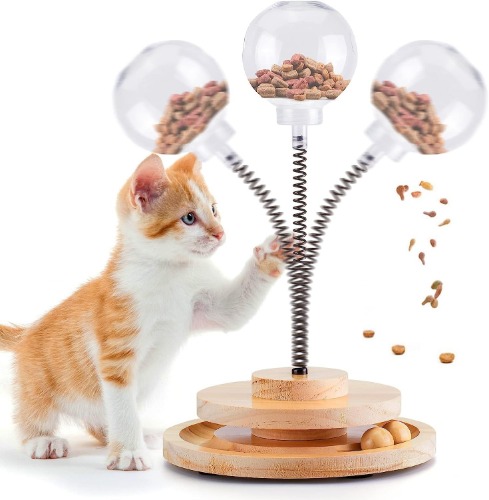 Shengruili interaktiv kattleksak av trä, leksak för katter, intelligensleksak, intelligens kattleksak, interaktiva bollar för katter, kattleksak, Rund - Rund