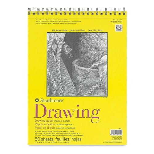 Strathmore 300 Series Drawing Paper Pad, Top Wire Bound, 11x14 inches, 50 Sheets (70lb/114g) - Artist Paper for Adults and Students - Charcoal, Colored Pencil, Ink, Pastel, Marker - 11x14 - Wire Binding - 50 Sheets