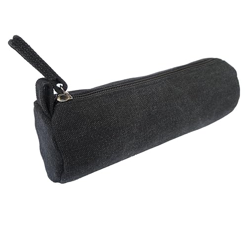 EnYu Heavy Canvas Stationery Portable Stylish Simple Pencil Bag and Practical Durable Compact Zipper Pencil Case 1 Pack Black - Black