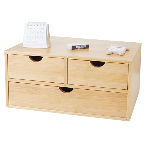 Charmewooden Bamboo Desk Organizer with 3 Drawers, Countertop Organizer with Drawers Makeup Storage Drawer 3 Drawers Tabletop Storage Organization Box Home Office Workspace - 3 drawers