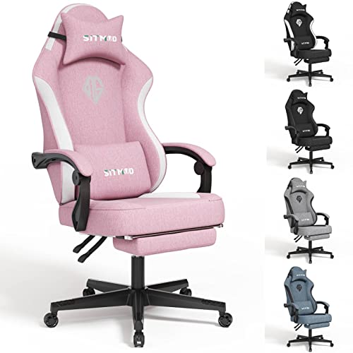 SITMOD Gaming Chair with Footrest-Computer Ergonomic Video Game Chair-Backrest and Seat Height Adjustable Swivel Task Chair for Adults with Lumbar Support(Pink)-Fabric - Pink - 70 x 140 cm