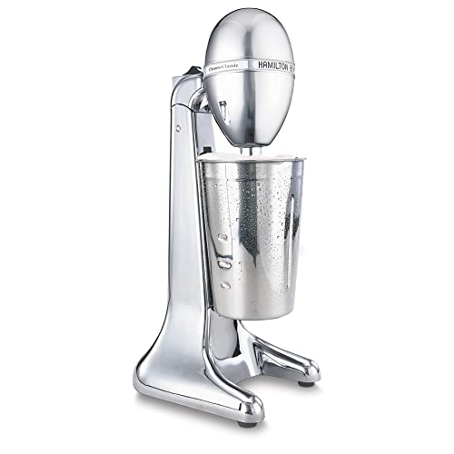 Hamilton Beach DrinkMaster Electric Drink Mixer, Restaurant-Quality Retro Milkshake Maker & Milk Frother, 2 Speeds, Extra-Large 28 oz. Stainless Steel Cup, Classic Chrome - White