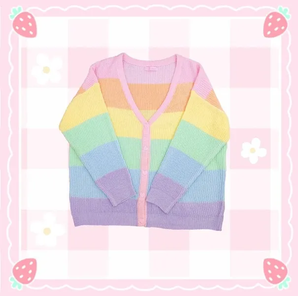 Rainbow cardigan, Rainbow sweater, Rainbow clothes, fairy kei, Kawaii clothing - Pastel clothing - Oversized