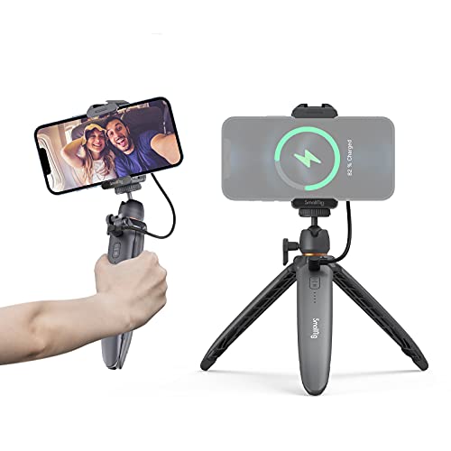 SmallRig Desktop Mini Tripod Phone Tripod Stand Holder with Wireless Charging & Smartphone Holder Cold Shoe, Mini Desktop Table Tripod Compatible for Phone for Sony Cameras - 3108