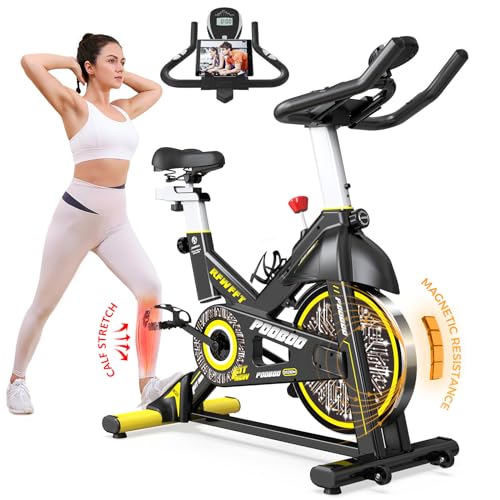 pooboo Exercise Bike, Adjustable Magnetic Resistance Silent Belt Drive, Indoor Cycling Bike for Home Cardio Gym, Fitness Stationary Bike Machine with 350lbs/300lbs Weight Capacity, Monitor with Pulse & Ipad Mount &Upgraded Version Seat - Black