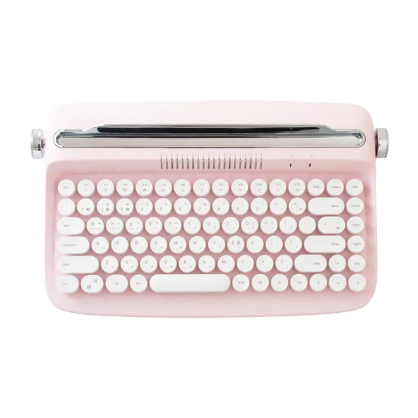 YUNZII ACTTO B303 Wireless Keyboard, Retro Bluetooth Typewriter Keyboard with Integrated Stand for Multi-Device (English, Baby Pink)