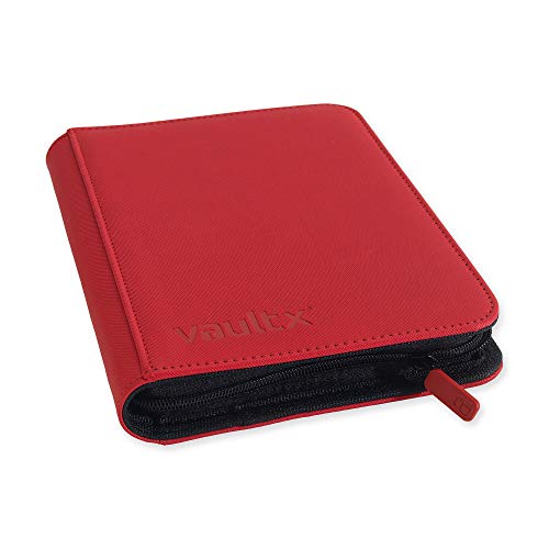 Vault X Premium Exo-Tec Zip Binder 4 Pocket, 20 Double-Sided Pages, 160 Side-Loading Slots for Board, Collectible or Trading Card Game Protective Folder Album - Red