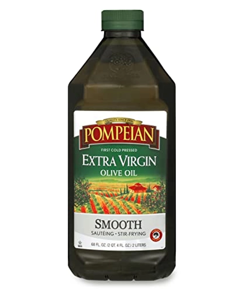 Pompeian Smooth Extra Virgin Olive Oil, First Cold Pressed, Mild and Delicate Flavor, Perfect for Sauteing & Stir-Frying, 68 Fl Oz - 68 Fl Oz (Pack of 1)