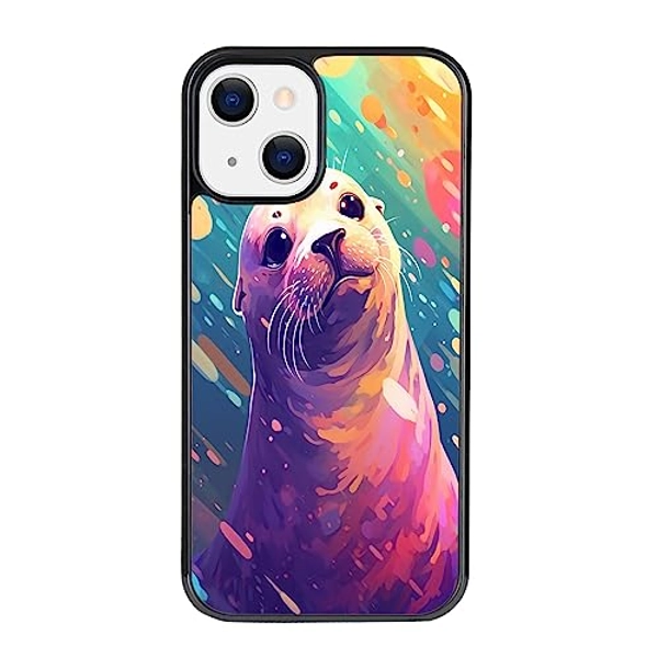 Xioolia Case Compatible with iPhone 13 Mini Seal Designer Art12 Pattern Black Rubber Full Body Protection Drop Protection Non-Slip Cover - Seal Designer Art12
