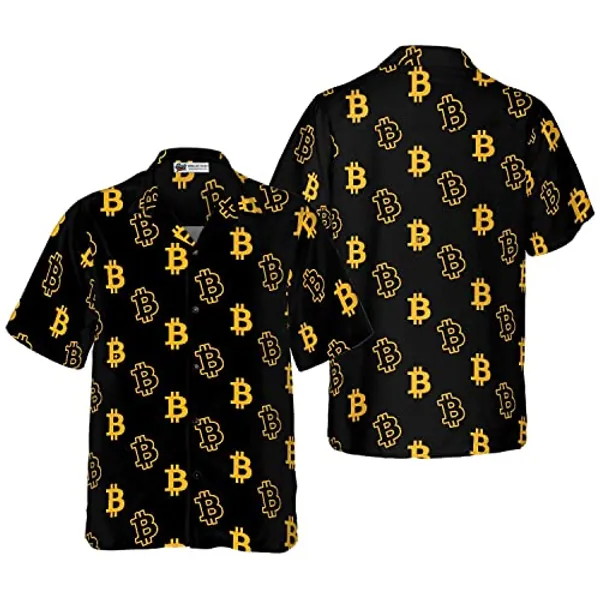 HYPERFAVOR Bitcoin Shirts For Men- Casual Short-sleeve Bitcoin Shirt Men- Bitcoin Hawaiian Shirts For Bitcoin Lovers Set 1 - Seamless Bitcoin Pattern - Medium