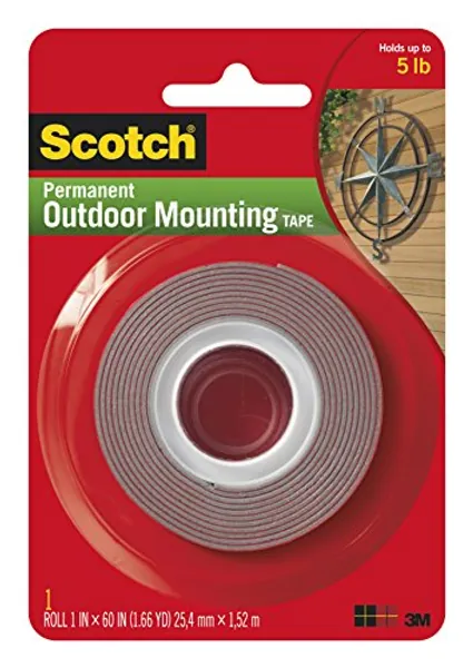 3M Permanent Outdoor, Holds 5 lbs, Scotch 4011 Exterior Mounting Tape, 1 in x 60 in, 1"x60"