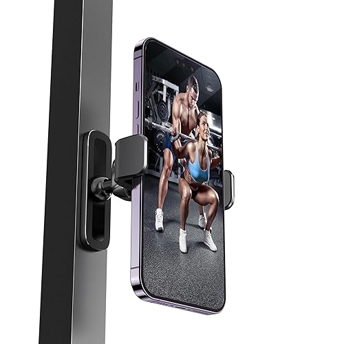 APPS2Car Gym Magnetic Phone Holder, 360 Adjustable, Compatible with 4.7-6.5" Smartphones, Alloy Base and Joint, Black - Black - 1 Pack