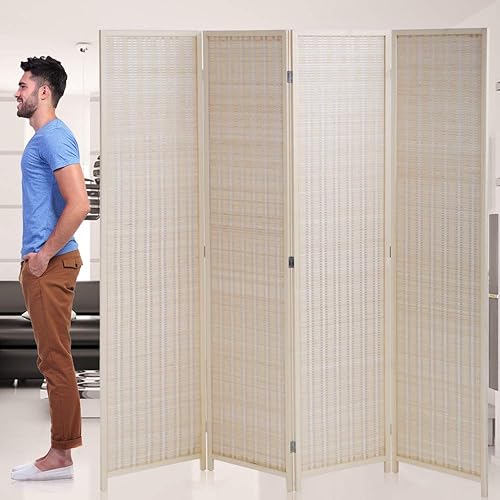 Room Divider Privacy Screen Folding 4 Panel 72 Inches High Portable Room Seperating Divider, Handwork Bamboo Mesh Woven Design Wall, Room Partitions and Dividers Freestanding, Natural - Natural - 4 Panel 72 Inch