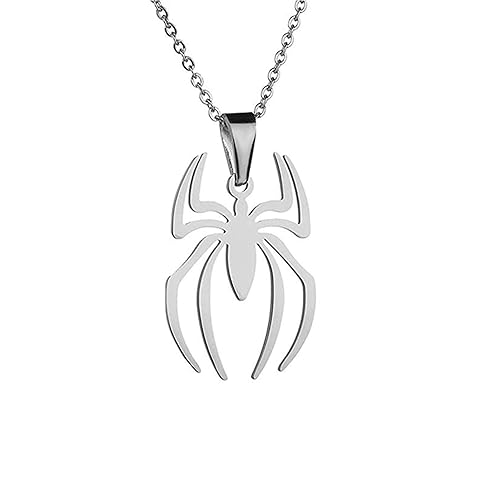 Houpotao Spider Necklace Pendant Halloween Accessory Gift for Women Men Stainless Steel - Silver