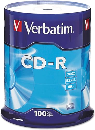 Verbatim CD-R Blank Discs 700MB 80 Minutes 52X Recordable Disc for Data and Music - 100pk Spindle Frustration Free Packaging,Blue - 100pk Spindle - Frustration-Free Packaging