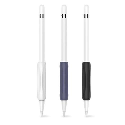Delidigi Apple Pencil Grip 3 Pack Ergonomic Silicone Sleeve Accessories Compatible with Apple Pencil 1st and 2nd Generation (White, Black, Midnight Blue) - Apple Pencil 1st Gen - White, Black, Midnight Blue