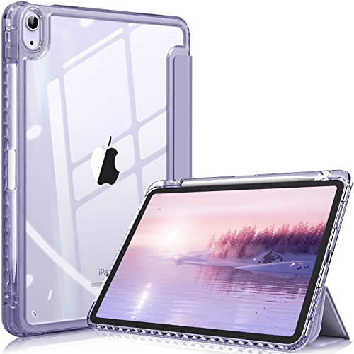 Fintie Hybrid Slim Case for iPad Air 5th Generation (2022) / iPad Air 4th Generation (2020) 10.9 Inch - [Built-in Pencil Holder] Shockproof Cover with Clear Transparent Back Shell, Violet - Violet