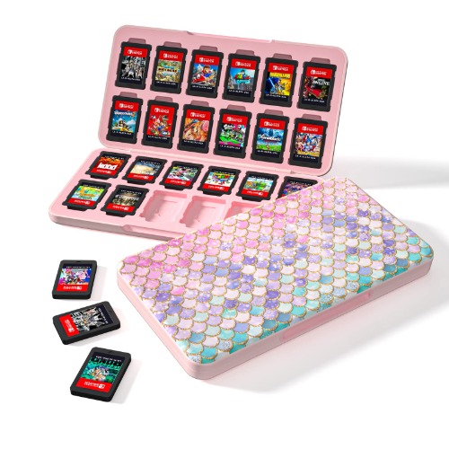 Switch Game Case 24, Portable Switch Game Holder - Fish Scales - Pink fish scales