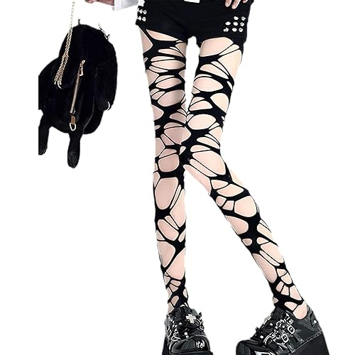 BASEMMAHER Women's Ripped Tights Fishnet Stocking Ragged Pantyhose Hosiery Gothic Punk Perforated Stocking Y2k Tights Stockings Clothing for Halloween Cosplay Party Accessories