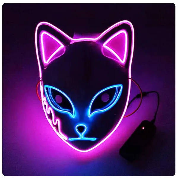 Demon Slayer LED Mask Fox Face Cosplay Glowing Mask Japanese Anime Demon Slayer Cosplay Masquerade Party