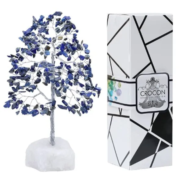 Crocon Lapis Lazuli Gemstone Tree | Quartz Rough Stone | Feng Shui | Chakra Balancing | Reiki Healing | Ornament Figurine | Aura Cleansing | Spiritual Good Luck | Home Office Decor | Size 10-12 Inch